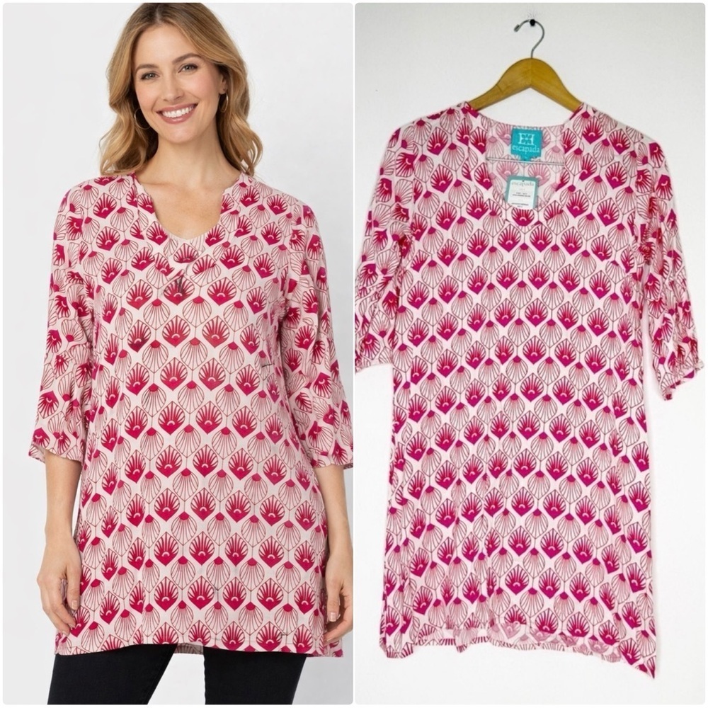 Escapada Charleston Tunic Dress – Size Small – Pink & White Poppy Print – NWT